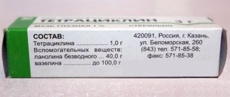 Active substance and auxiliary components of tetracycline eye ointment